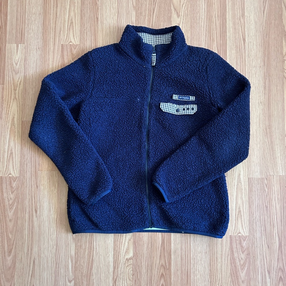 Columbia Dark Blue Fleece Jacket with Checkered Detail